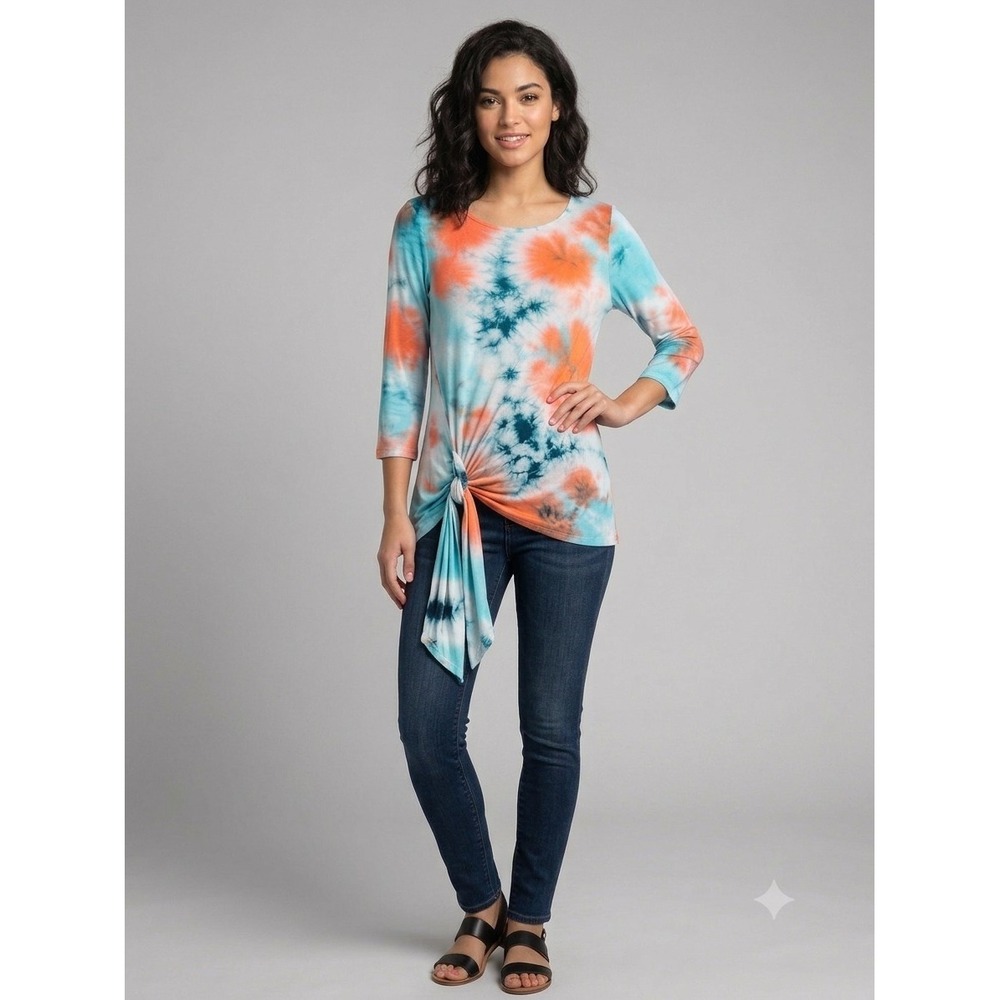 New Karen Kane Sz S Tie-Dye Twist Front Crewneck Festival Boho Chic Indie Pop‎